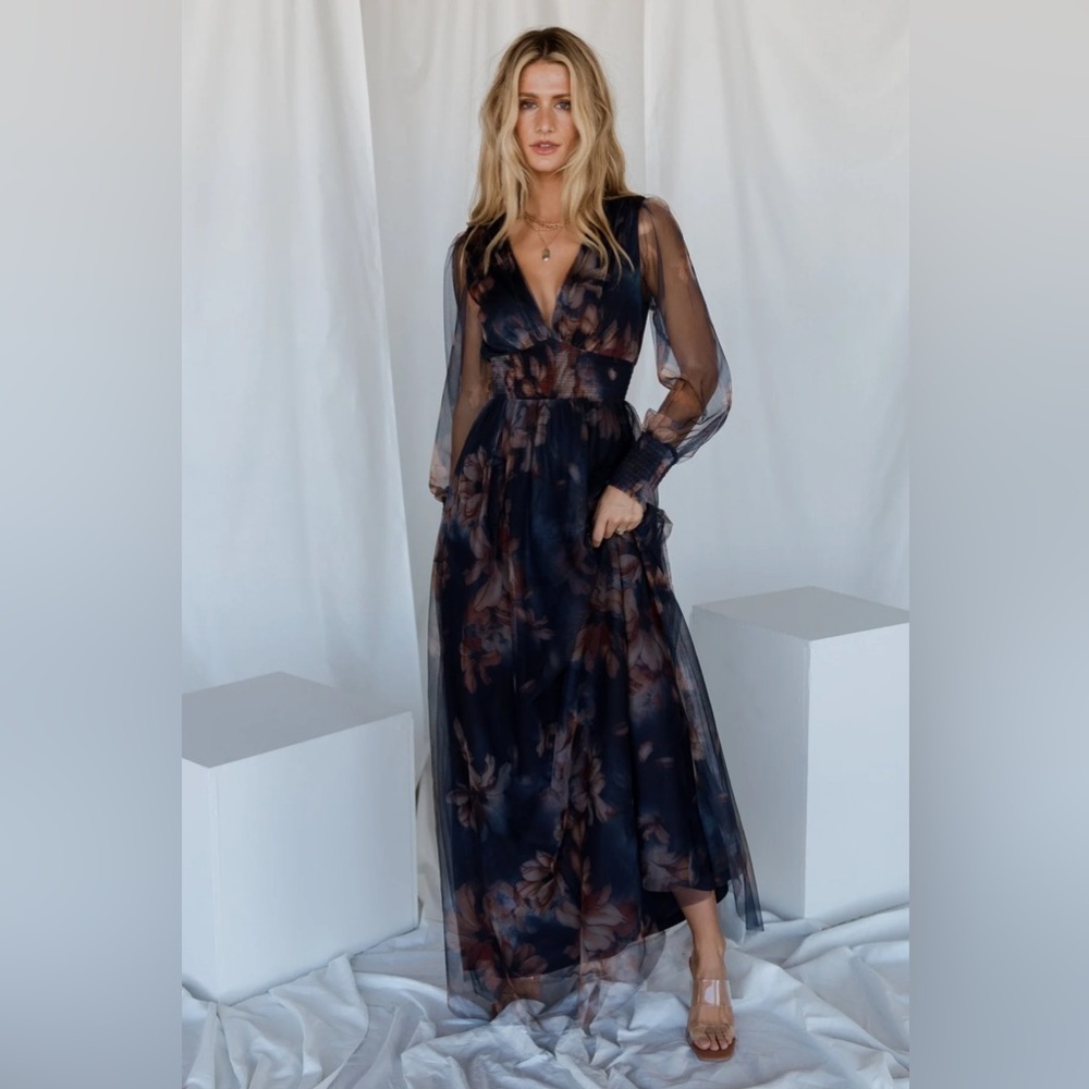 Baltic Born Layla Tulle Maxi Dress | Dark Blue Floral XS